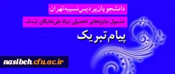 دانشجویان پردیس نسیبه تهران :

فاطمه ابوالی (رشته آموزش ابتدایی)، فایزه فداکار(رشته آموزش زبان و ادبیات فارسی)، مشمول جایزه های تحصیلی بنیاد ملی نخبگان شدند. 2