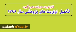 قابل توجه مدیران محترم گروه:

تکمیل  اولویت های پژوهشی سال 1396 2