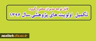 قابل توجه مدیران محترم گروه:

تکمیل  اولویت های پژوهشی سال 1396
