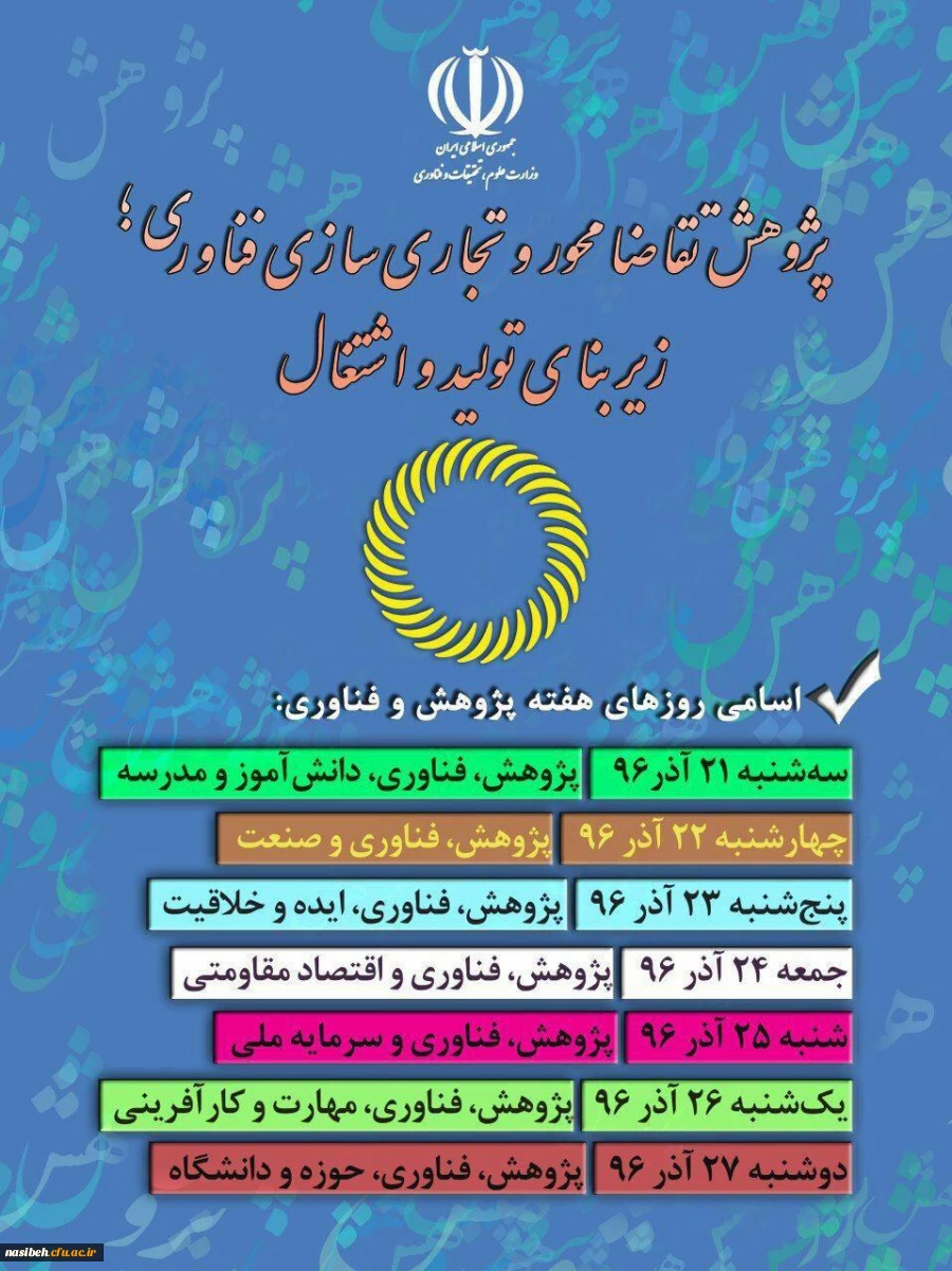 اسامی روزهای هفته پژوهش 2