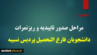 قابل توجه دانشجویان فارغ التحصیل پردیس نسیبه:

مراحل صدور تاییدیه و ریزنمرات برای دانشجویان فارغ التحصیل پردیس نسیبه