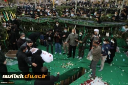 حضور مسئولین و کارکنان پردیس نسیبه در مراسم تشییع و خاکسپاری شهید گمنام در پردیس شهید چمران 4