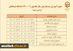 تقویم آموزشی نیمسال اول سال تحصیلی  01-1400 دانشگاه فرهنگیان «پردیس نسیبه» 2